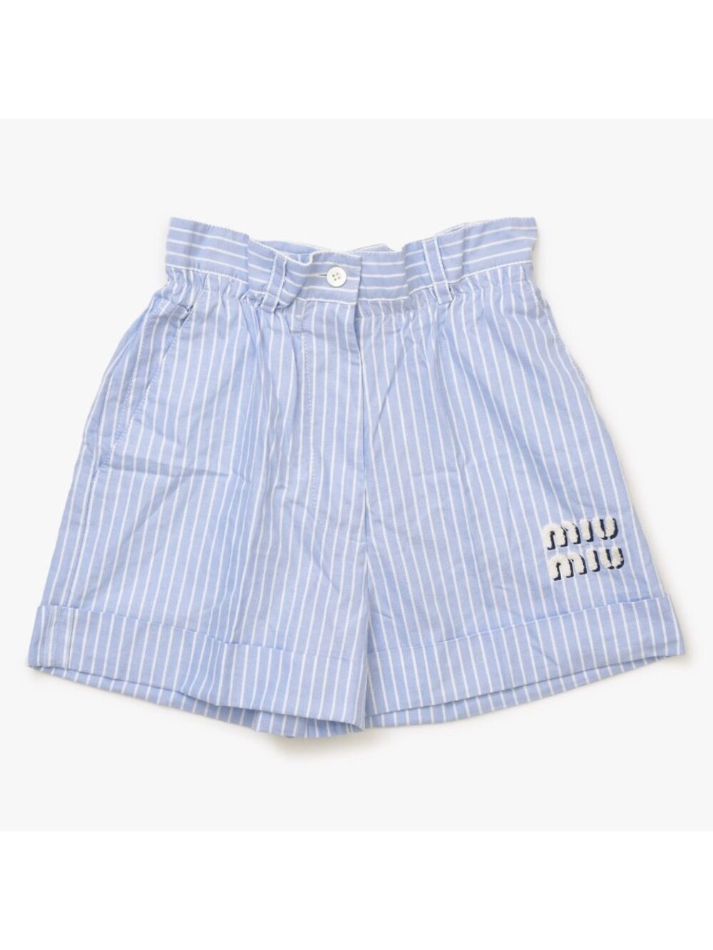 Miu Miu Shorts Striped Logo Patch Blue